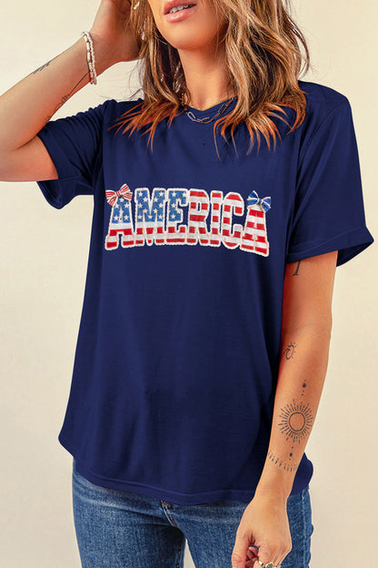 Blue Coquette AMERICA Printed Relaxed T Shirt