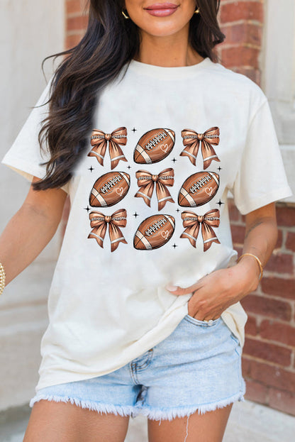 White Rugby Fashion Bow Heat Transfer Printing Graphic T Shirt