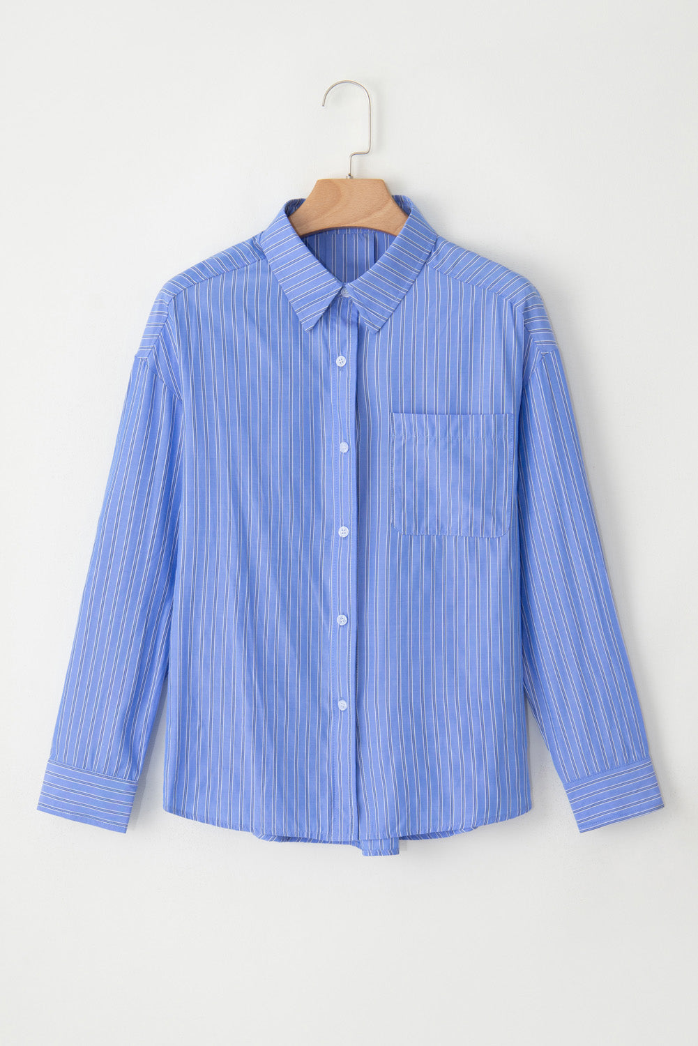 Blue Stripe Button Up Oversized Casual Shirt Shacket