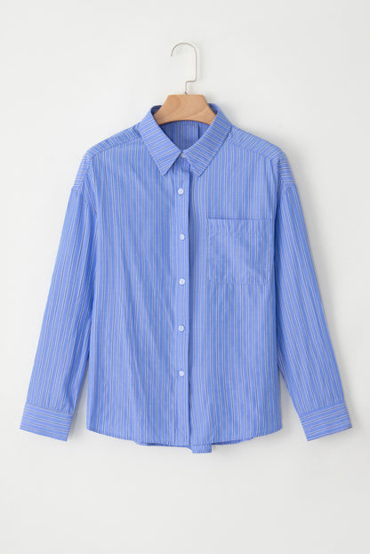 Blue Stripe Button Up Oversized Casual Shirt Shacket