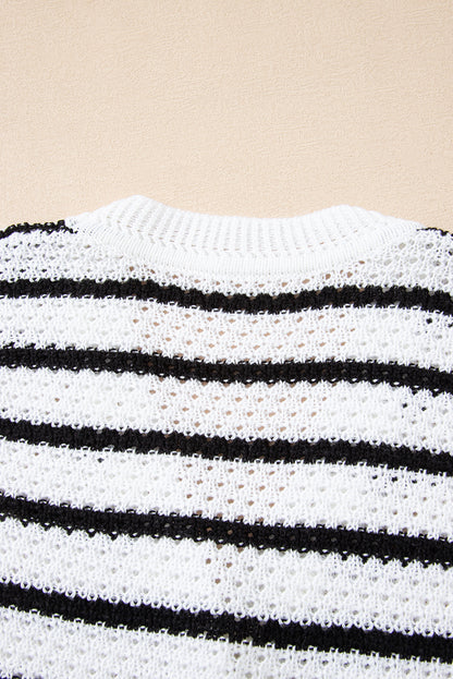 Black Striped V Neck Button Knit Vest