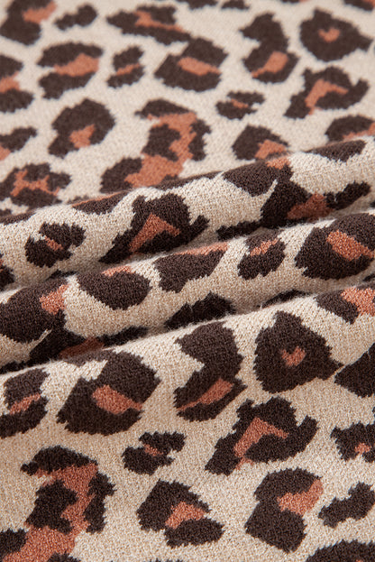 Khaki Leopard Print High Neck Shift Mini Sweater Dress