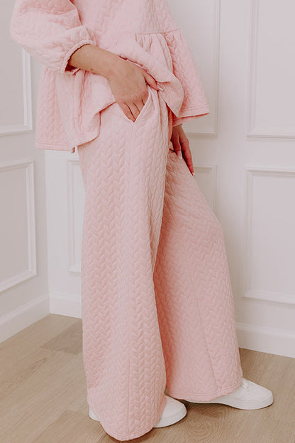 Delicacy Braided Texture Ruffle Hem Top Drawstring Loose Pants Set