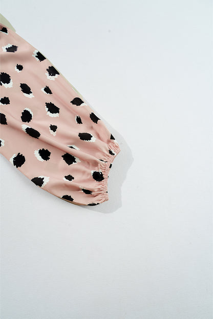 Khaki Leopard V Neck Bracelet Sleeve Blouse