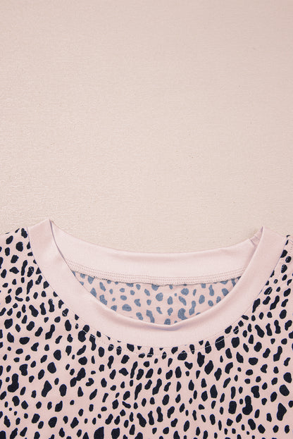Apricot Allover Leopard Print Round Neck Tank Top