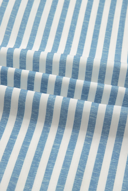 Sky Blue Leopard Striped Patchwork Casual Plus Shirt