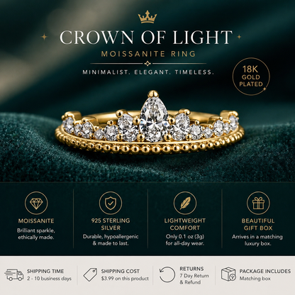 Crown of Light Moissanite Ring 👑✨ | 18K Gold-Plated Minimalist Band