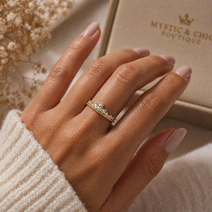 Crown of Light Moissanite Ring 👑✨ | 18K Gold-Plated Minimalist Band