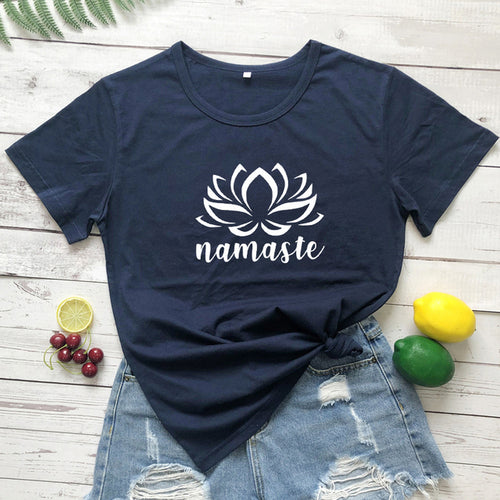 Namaste Lotus Flower T-shirt Aesthetic Summer Women Graphic Vegan Tee