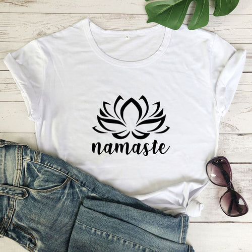 Namaste Lotus Flower T-shirt Aesthetic Summer Women Graphic Vegan Tee