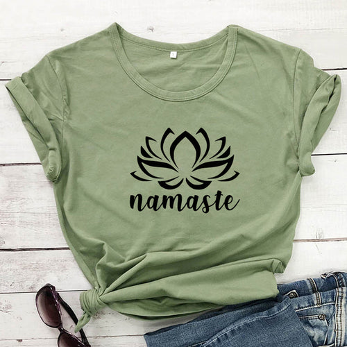 Namaste Lotus Flower T-shirt Aesthetic Summer Women Graphic Vegan Tee