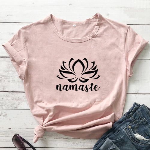 Namaste Lotus Flower T-shirt Aesthetic Summer Women Graphic Vegan Tee