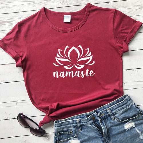 Namaste Lotus Flower T-shirt Aesthetic Summer Women Graphic Vegan Tee