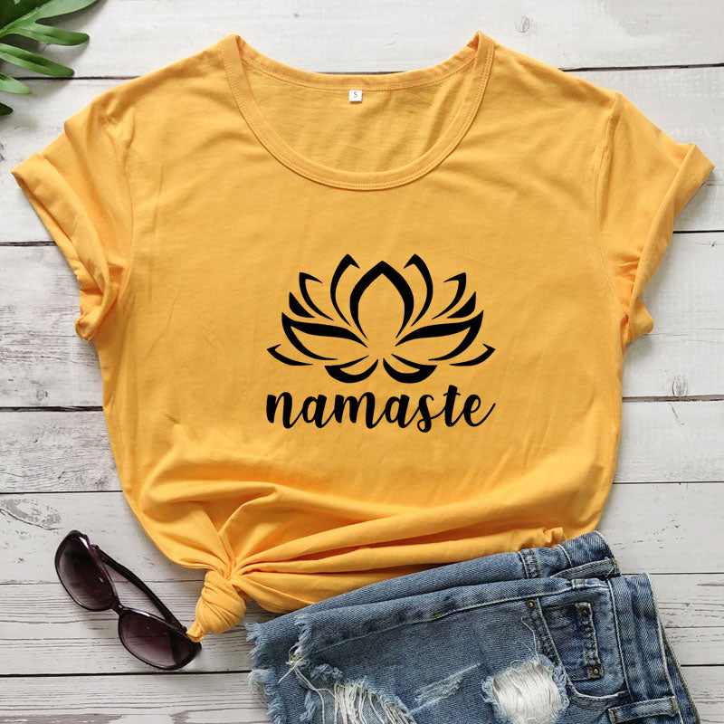 Namaste Lotus Flower T-shirt Aesthetic Summer Women Graphic Vegan Tee