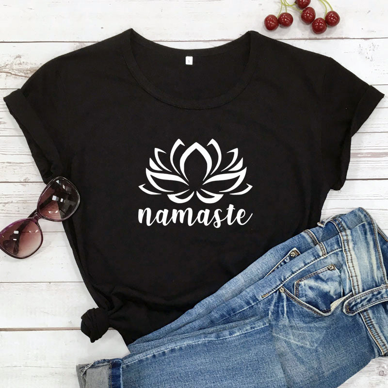 Namaste Lotus Flower T-shirt Aesthetic Summer Women Graphic Vegan Tee