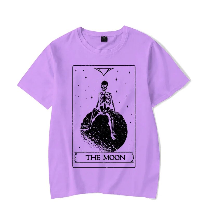 Skulls and Skeletons on Moon Print T Shirt for Women Tees Oversized