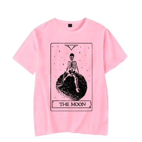 Skulls and Skeletons on Moon Print T Shirt for Women Tees Oversized