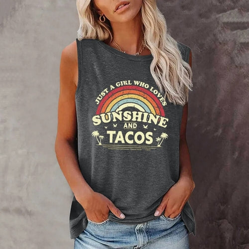 Seeyoushy Just A Girl Who Loves Sunshine and Tacos Print Summer Women