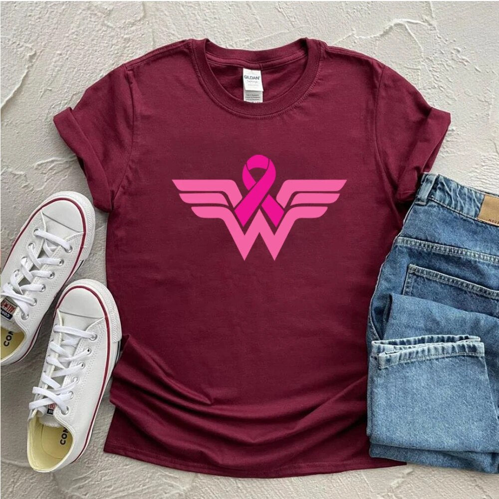 Breast Cancer Woman T Shirt Breast Cancer Super Hero Logo Shirt Breast