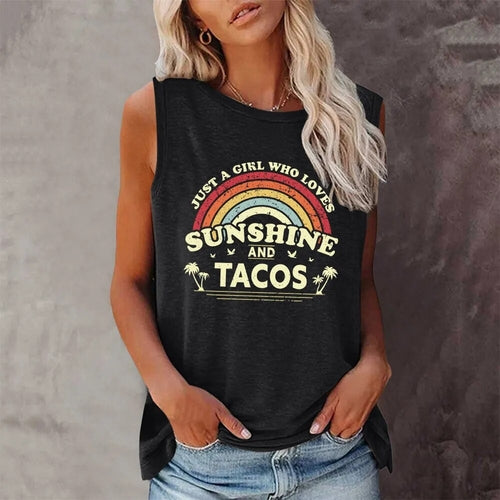 Seeyoushy Just A Girl Who Loves Sunshine and Tacos Print Summer Women