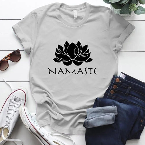 Namaste Letter Print Women T Shirt Short Sleeve O Neck Loose Women