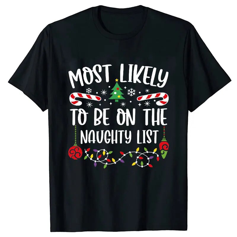 Christmas Funny Printed T-shirts for Women Friends Party Tops O-Neck