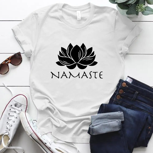 Namaste Letter Print Women T Shirt Short Sleeve O Neck Loose Women