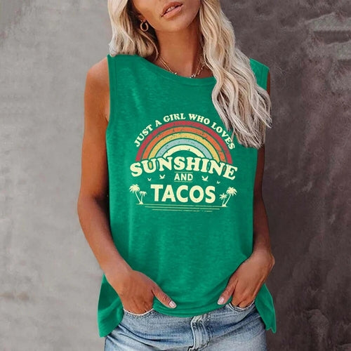 Seeyoushy Just A Girl Who Loves Sunshine and Tacos Print Summer Women