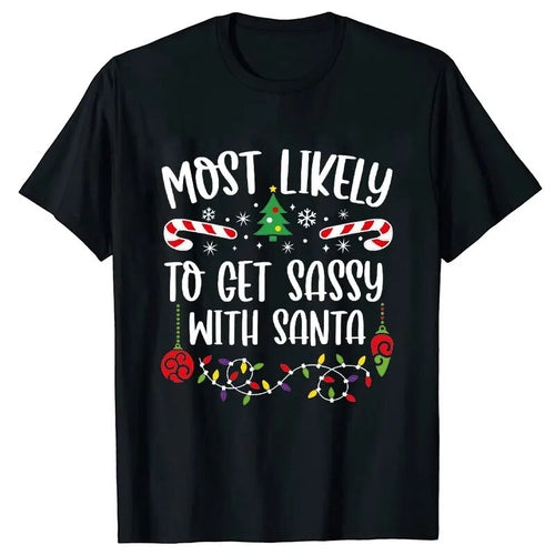 Christmas Funny Printed T-shirts for Women Friends Party Tops O-Neck