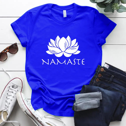 Namaste Letter Print Women T Shirt Short Sleeve O Neck Loose Women