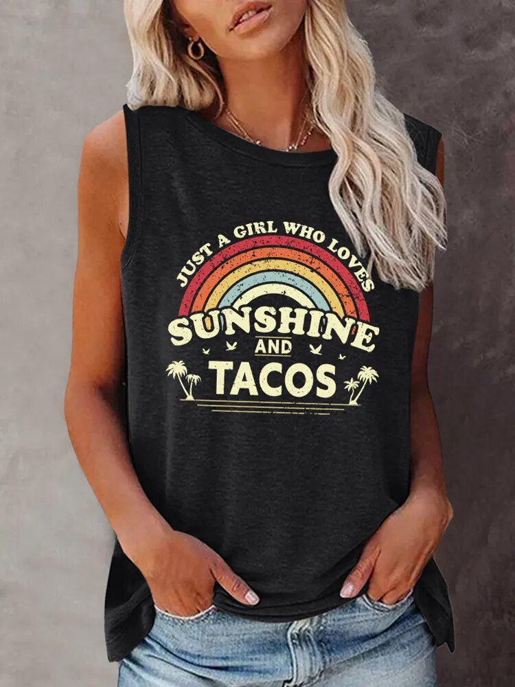 Seeyoushy Just A Girl Who Loves Sunshine and Tacos Print Summer Women