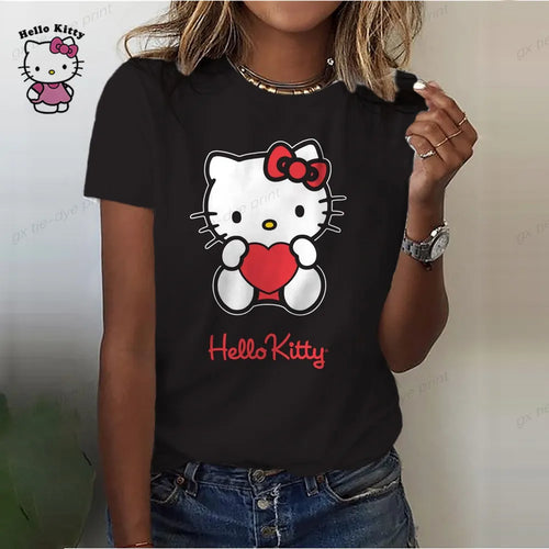 Hello Kitty Women Short Sleeve T Shirt 2023 New Summer Ladies O-Neck