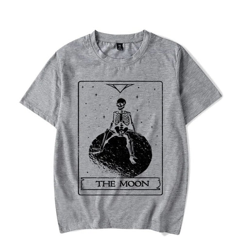 Skulls and Skeletons on Moon Print T Shirt for Women Tees Oversized