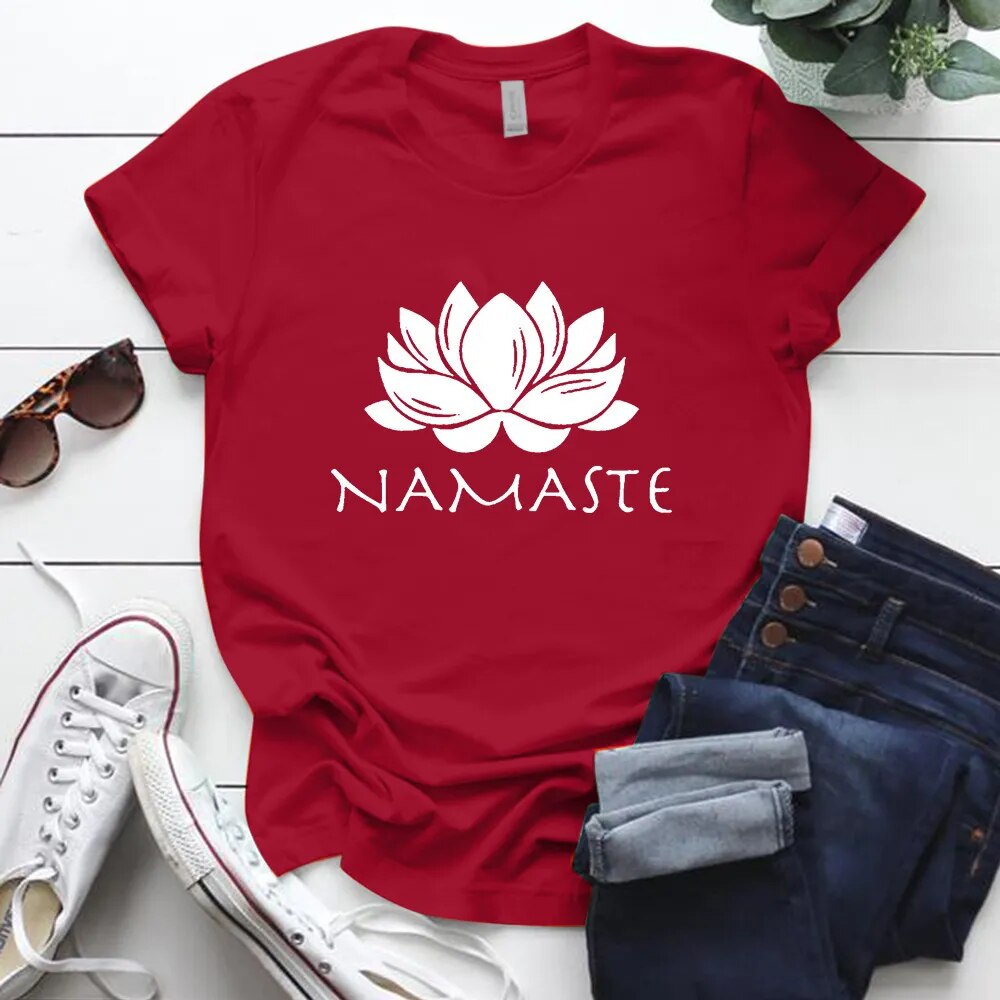 Namaste Letter Print Women T Shirt Short Sleeve O Neck Loose Women