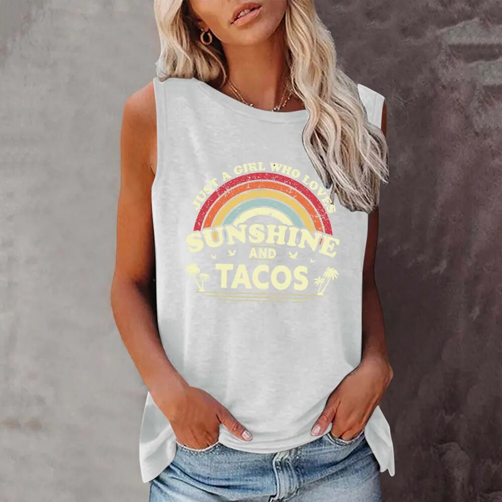 Seeyoushy Just A Girl Who Loves Sunshine and Tacos Print Summer Women