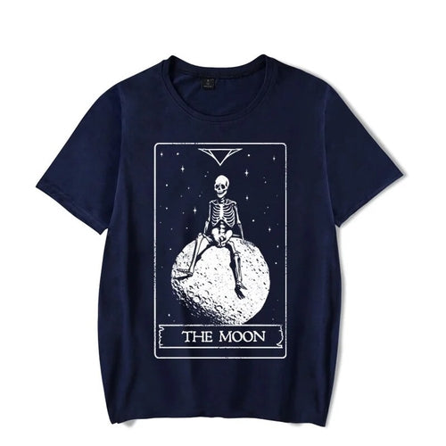 Skulls and Skeletons on Moon Print T Shirt for Women Tees Oversized