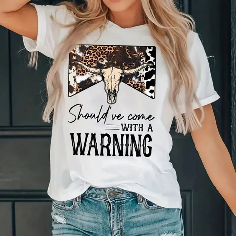 Should've Come with A Warning Print Women T Shirt Cowboy T-Shirt