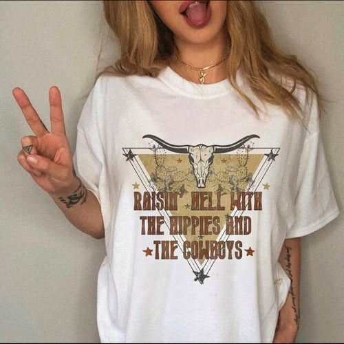 Women's T-shirt Western Cowboy Cartoon Letter Print Funny Cute Short