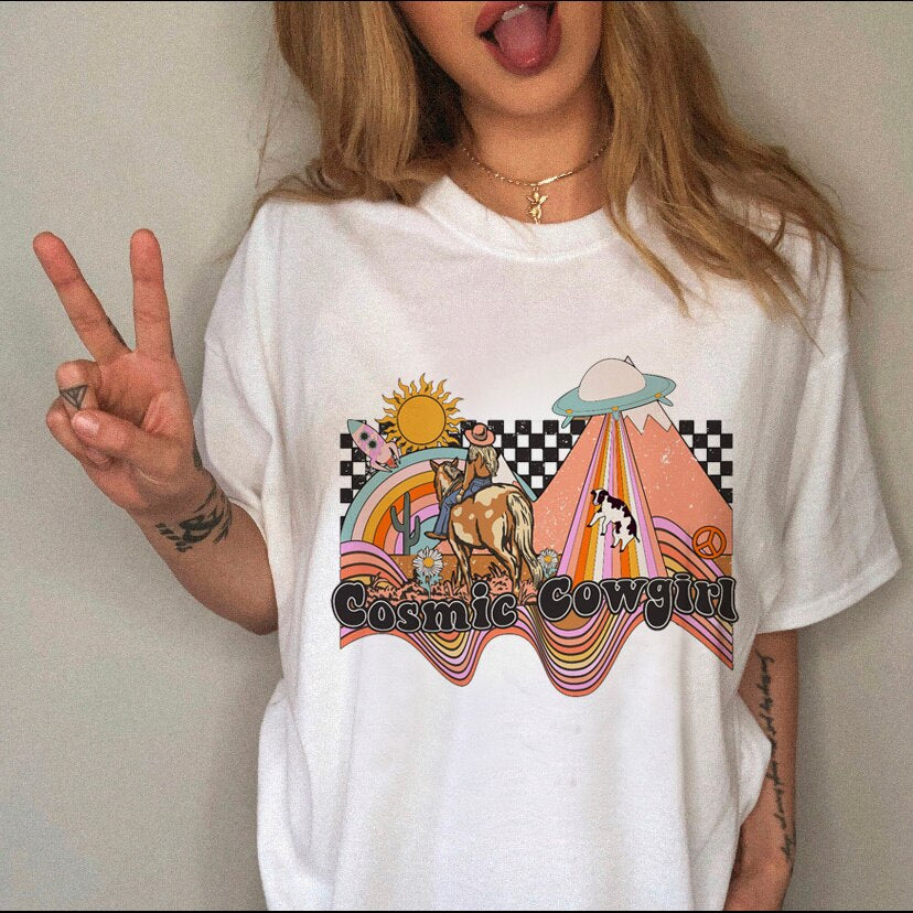 Women's T-shirt Western Cowboy Cartoon Letter Print Funny Cute Short