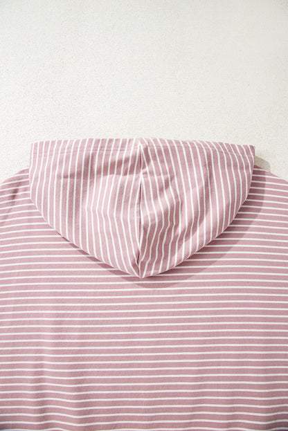 Rose Stripe Thumbhole Side Slits Drop Shoulder Loose Fit Hoodie