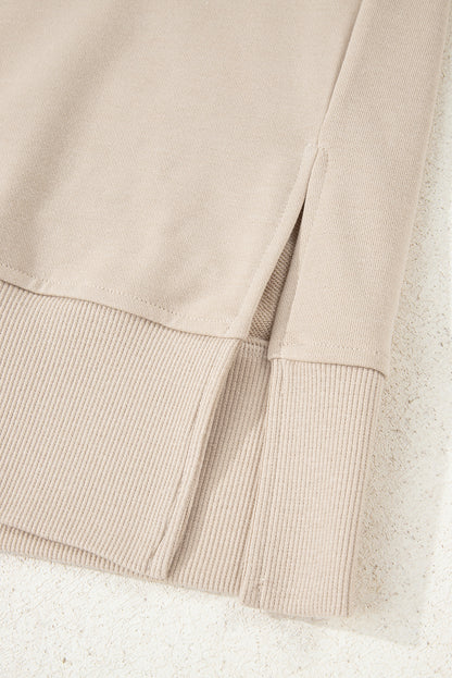 Jet Stream Solid Color Oversize Slit Sweatshirt Ribbed Leggings Set