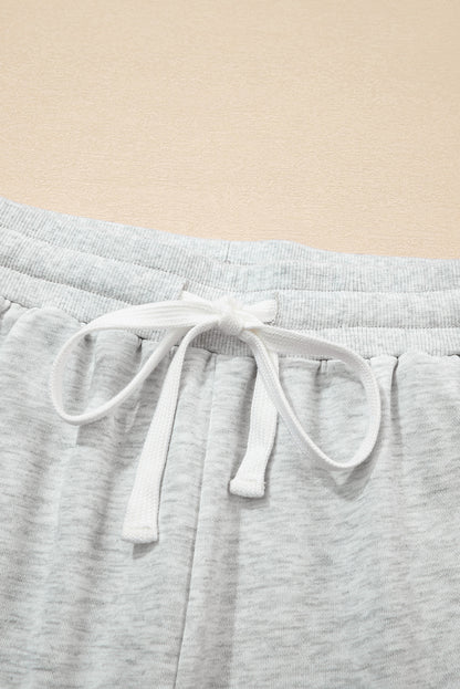Light Grey Colorblock Raw Hem Pullover and Shorts Set