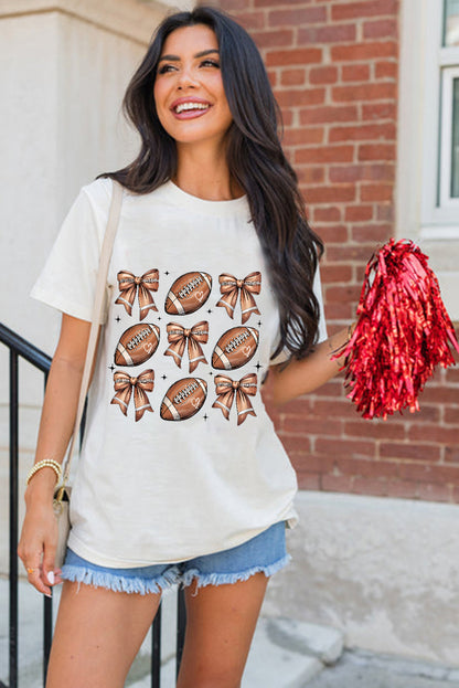 White Rugby Fashion Bow Heat Transfer Printing Graphic T Shirt