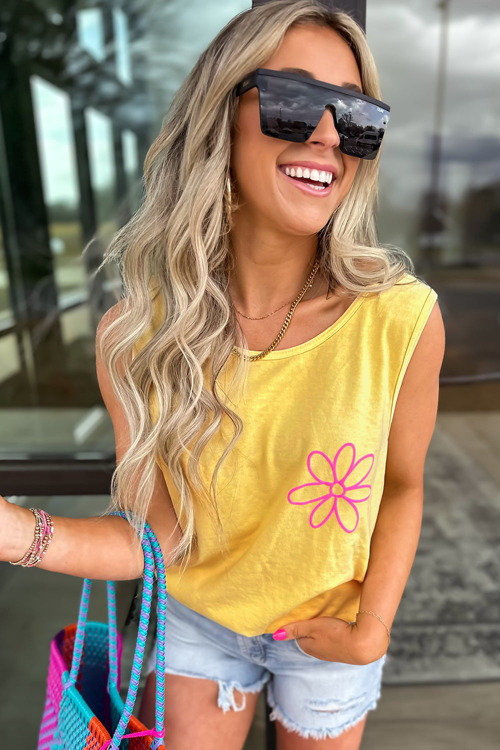 Blue Sun Graphic Summer Tank Top