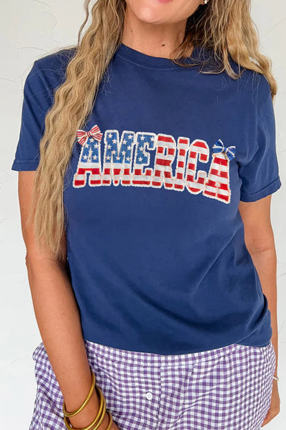 Blue Coquette AMERICA Printed Relaxed T Shirt