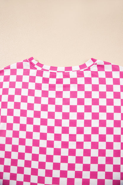 Brown Checkerboard T Shirt and High Waist Skort Set