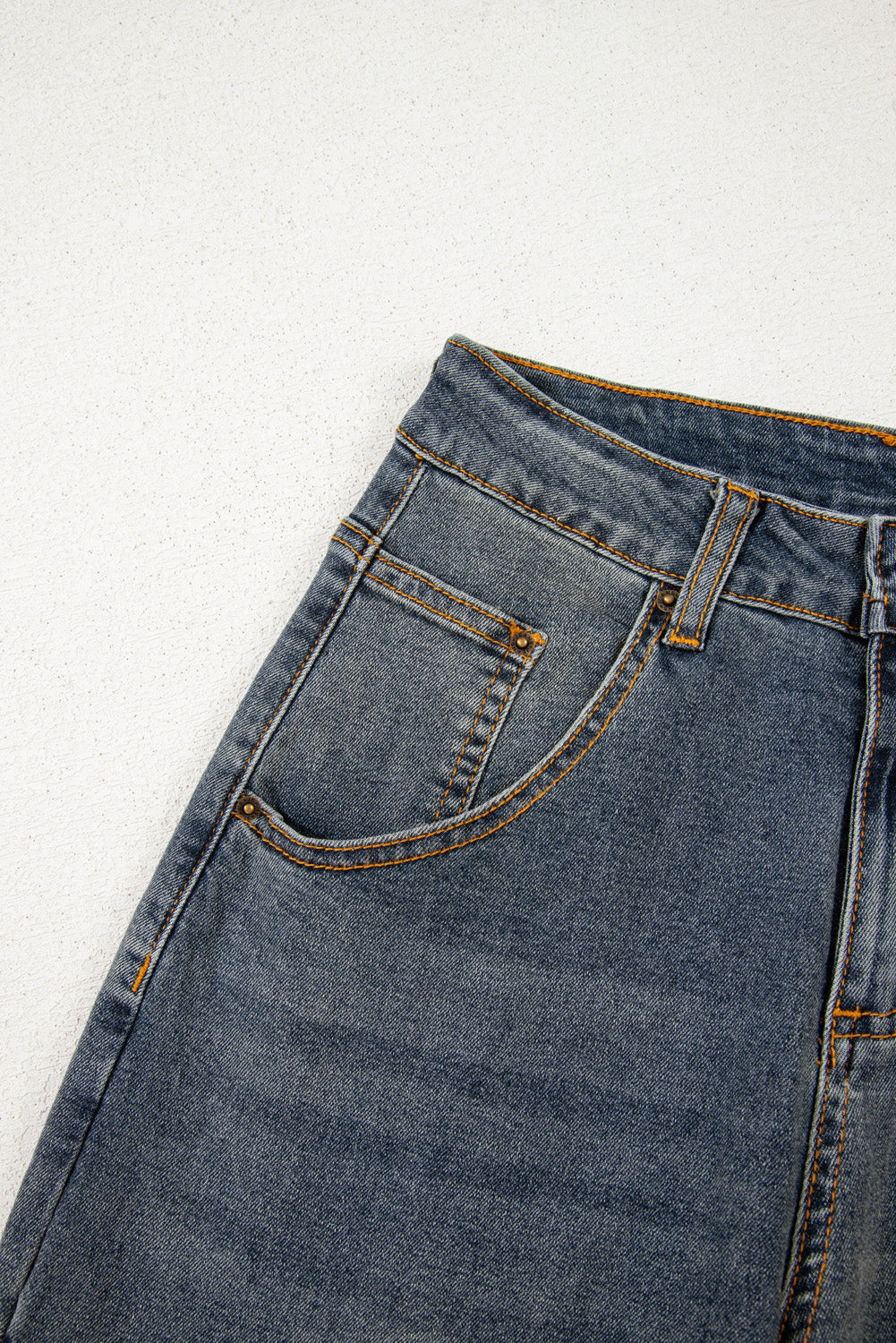 Sail Blue Criss Cross Straight Leg High Waist Jeans