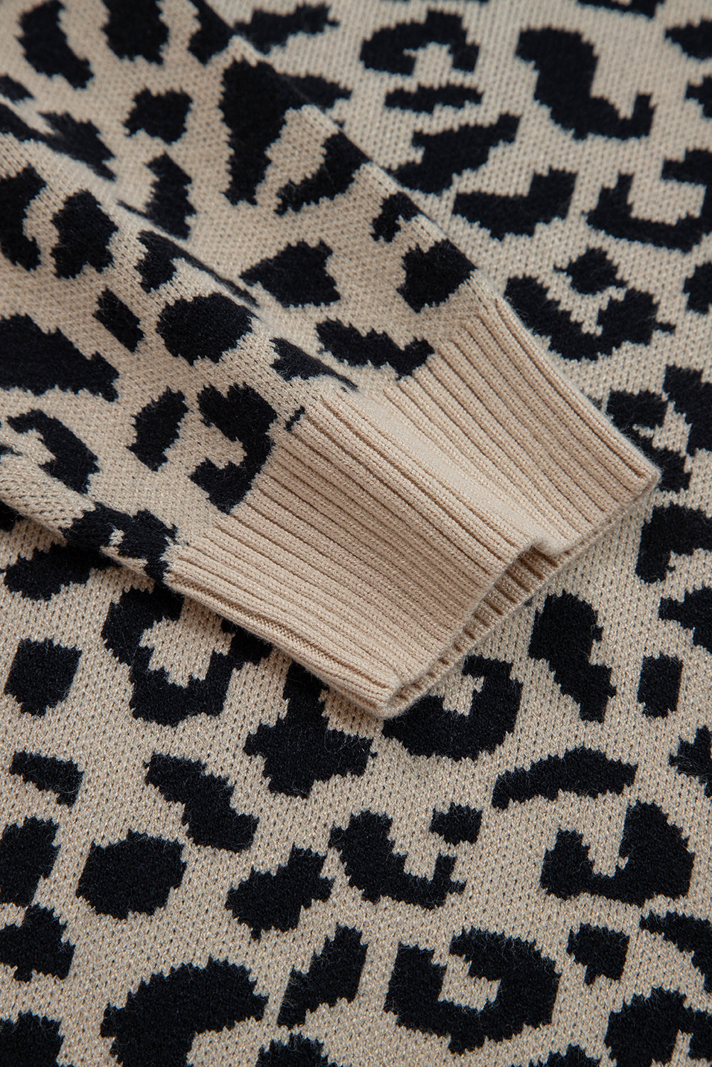 Khaki Leopard Drop Shoulder Knitted Cardigan