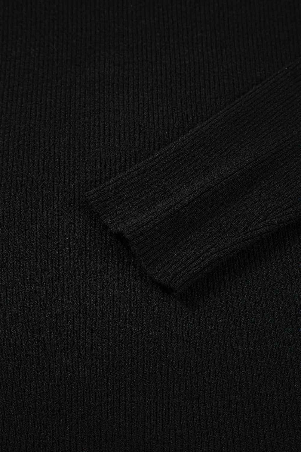 Black Ribbed Knit Cold Shoulder Plain Sweater