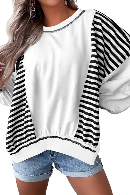 Green Striped Colorblock Patchwork Oversized Sweatshirt